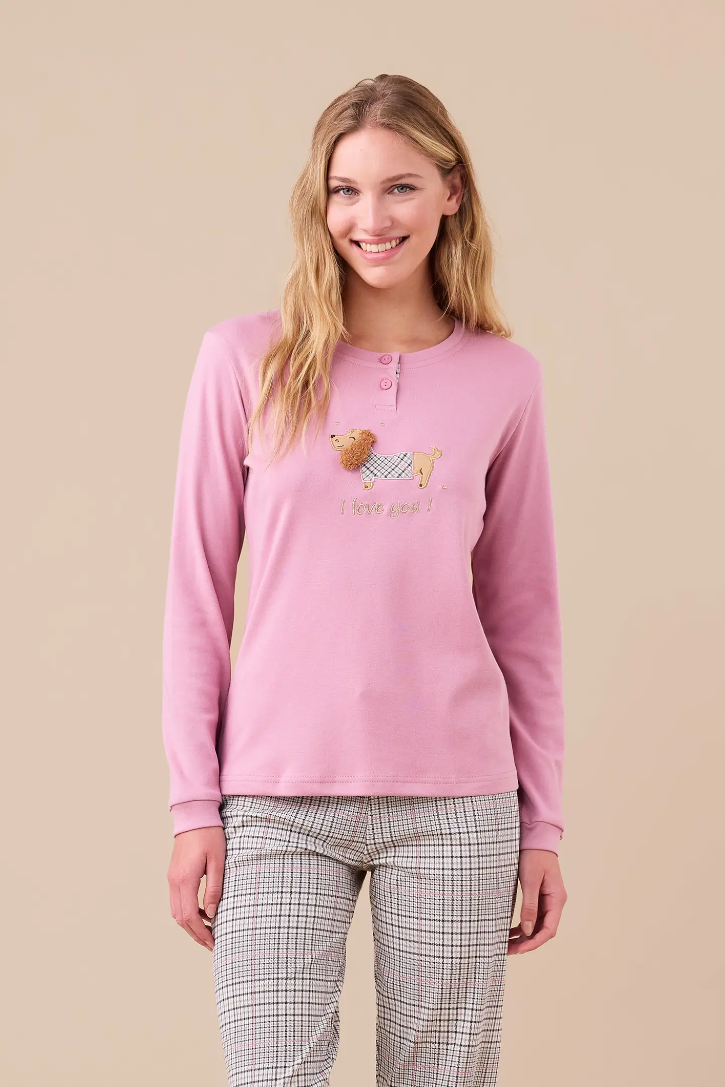 Noi Di Notte Pigiama Lungo FA9253AS Donna Caldo Cotone Colore Rosa Con Ricamo