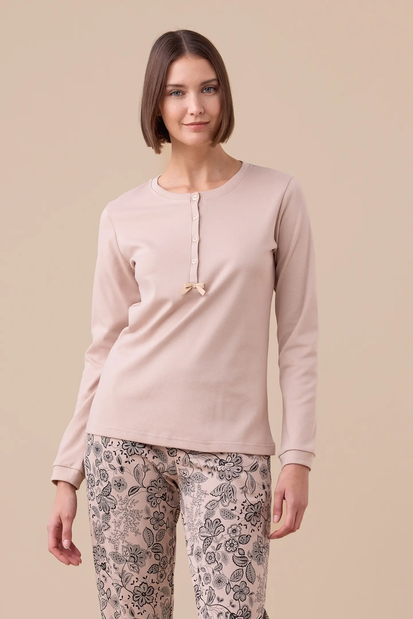 Noi Di Notte Pigiama Lungo FA9265AS Donna Caldo Cotone Colore Beige 