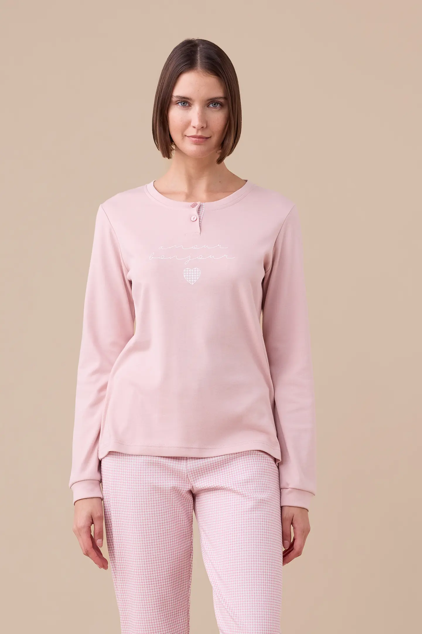 Noi Di Notte Pigiama Lungo FA9188AS Donna Caldo Cotone Colore Lilla Polvere