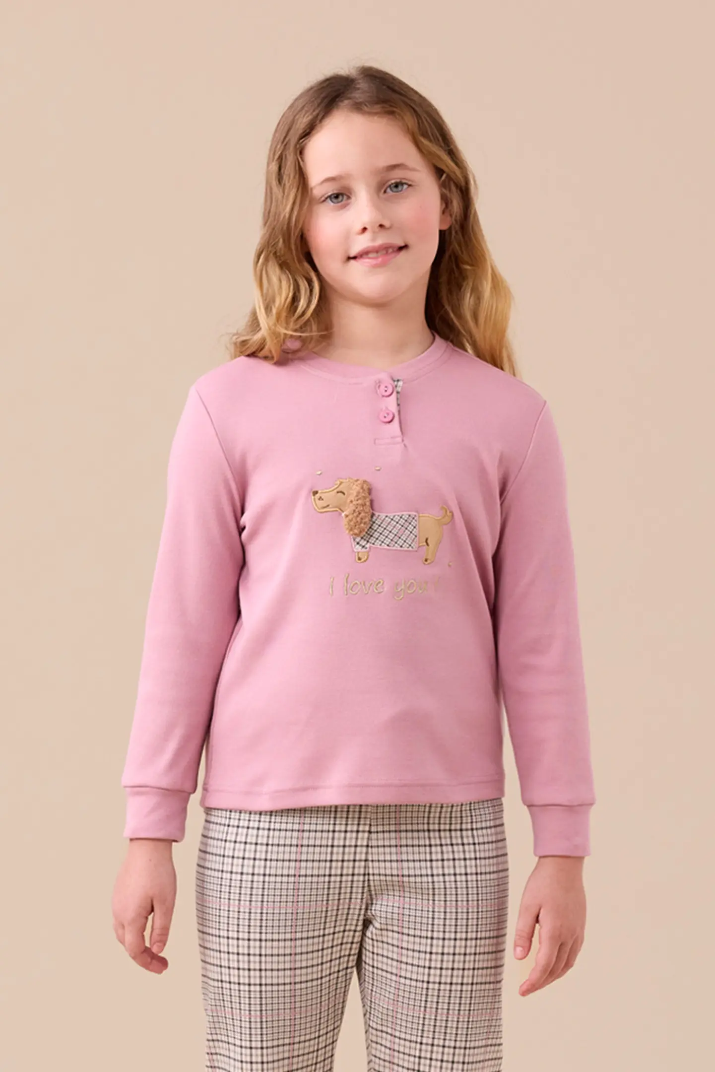 Noi Di Notte Pigiama Bambina FE2534AB In Caldo Cotone Colore Rosa Con Ricamo