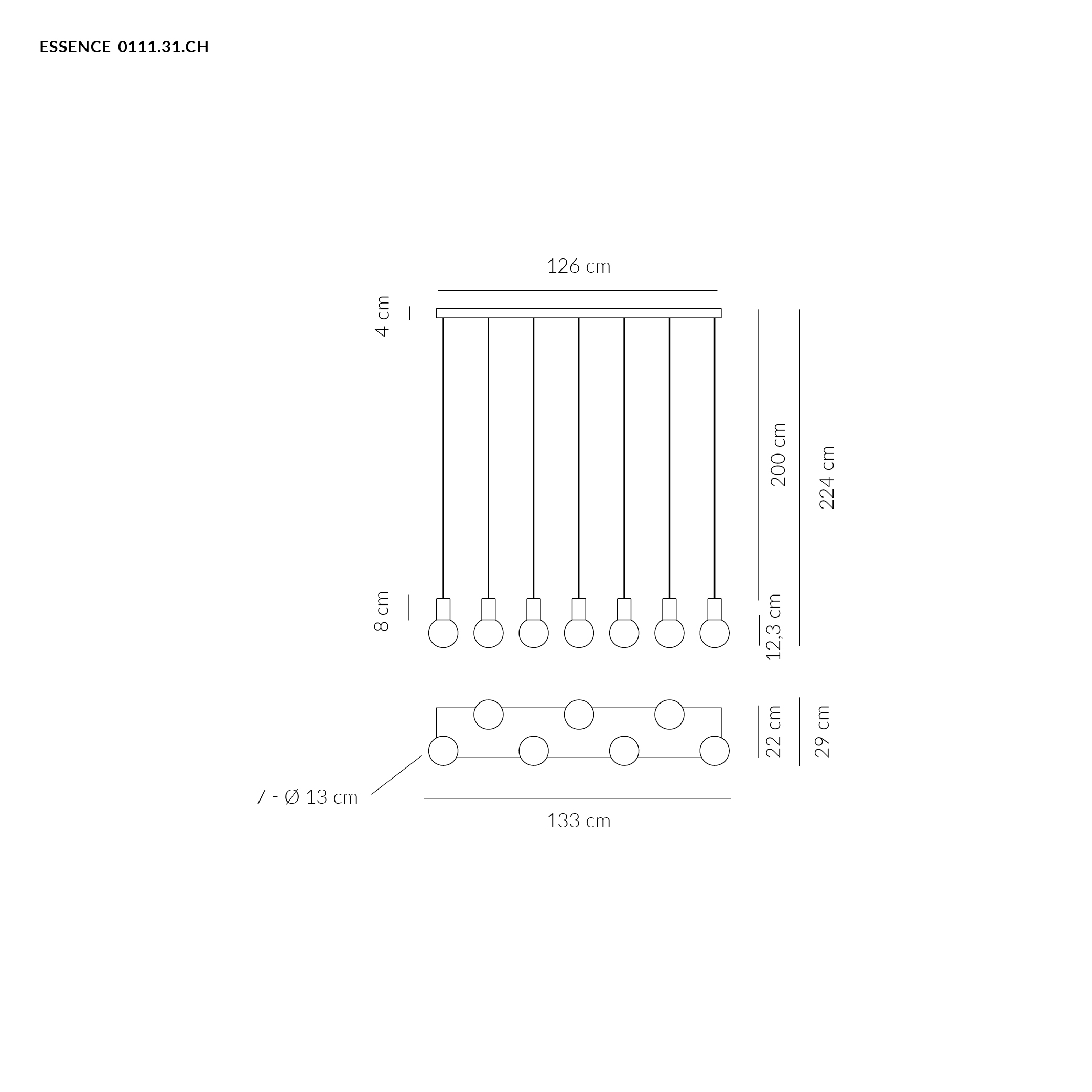 ESSENCE SOSPENSIONE 7 LUCI CHAMPAGNE 7X8W 3000K