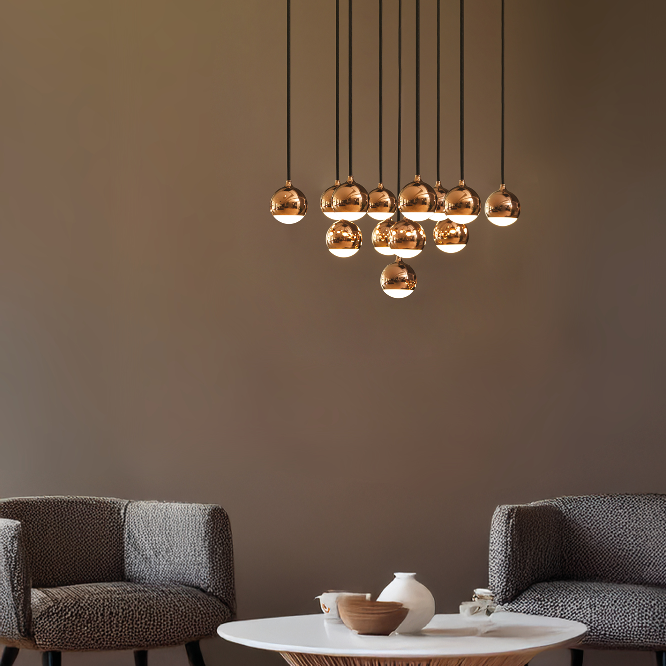 SHALLOW SOSPENSIONE 13 LUCI ORO ROSA 40W 3000K