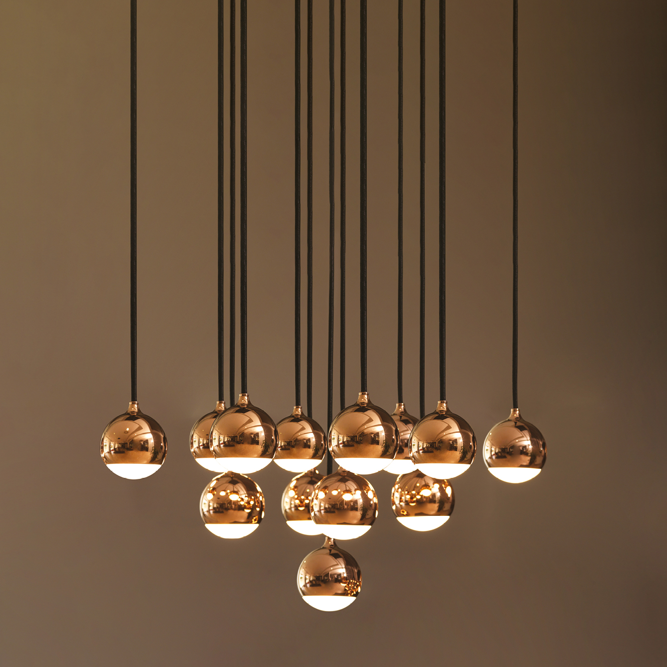 SHALLOW SOSPENSIONE 13 LUCI ORO ROSA 40W 3000K