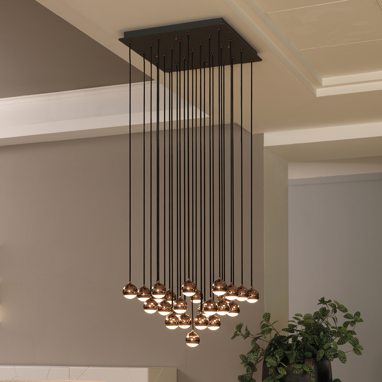 SHALLOW SOSPENSIONE 25 LUCI ORO ROSA 62W 3000K