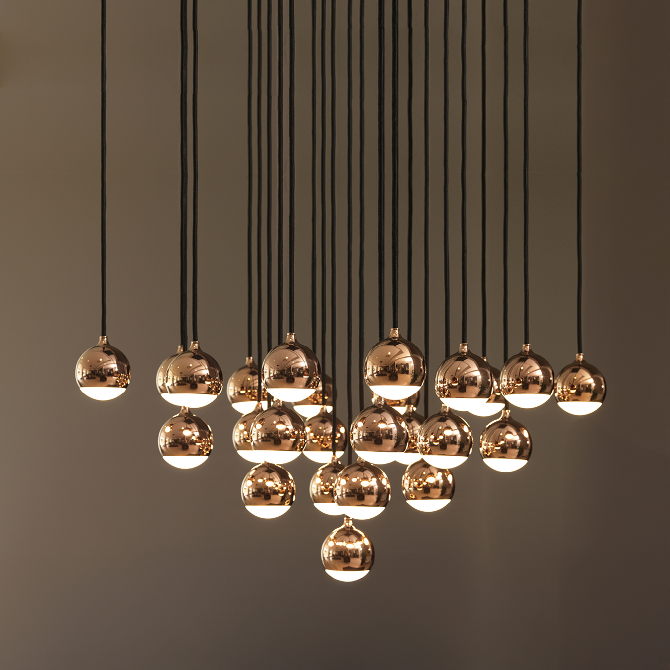 SHALLOW SOSPENSIONE 25 LUCI ORO ROSA 62W 3000K