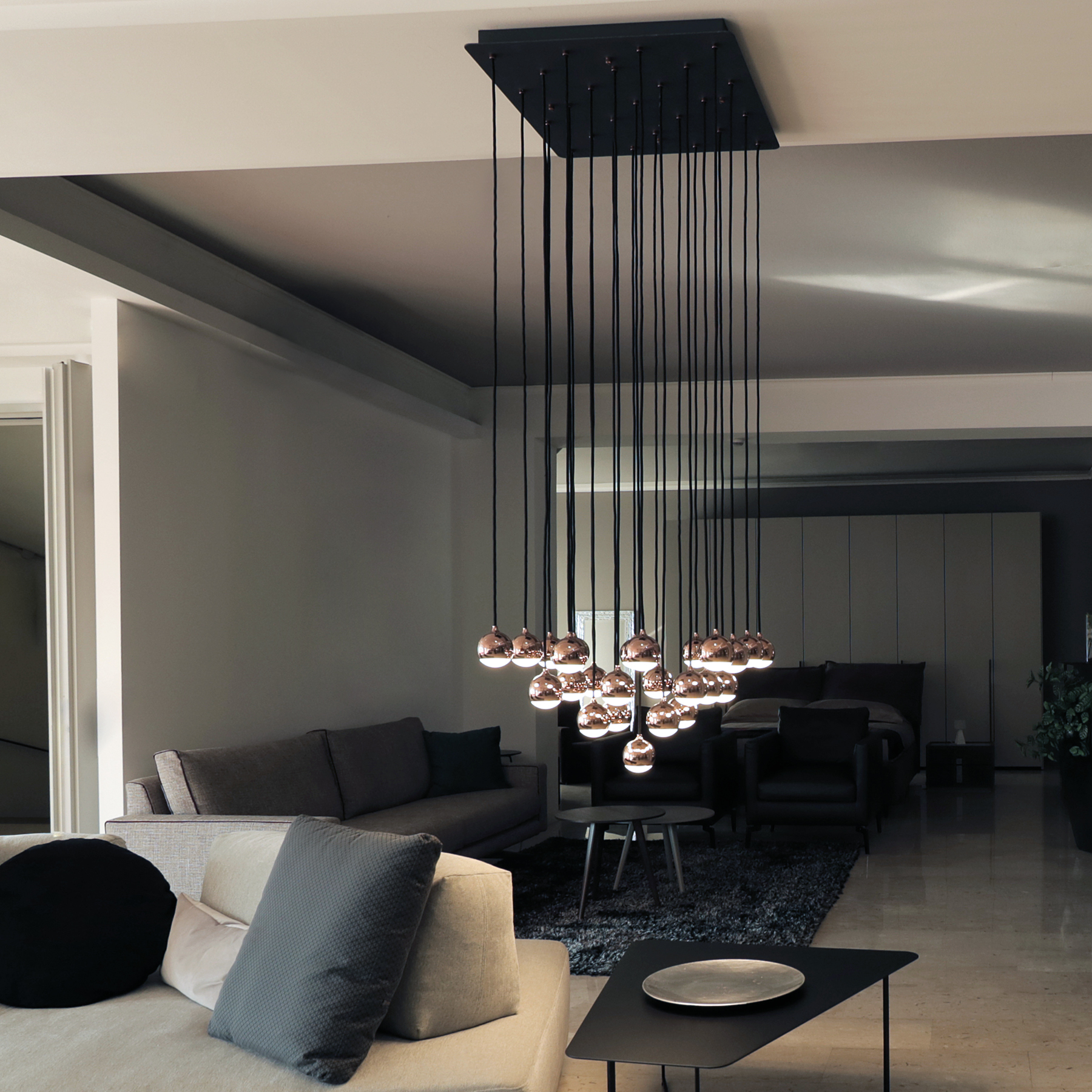 SHALLOW SOSPENSIONE 25 LUCI ORO ROSA 62W 3000K