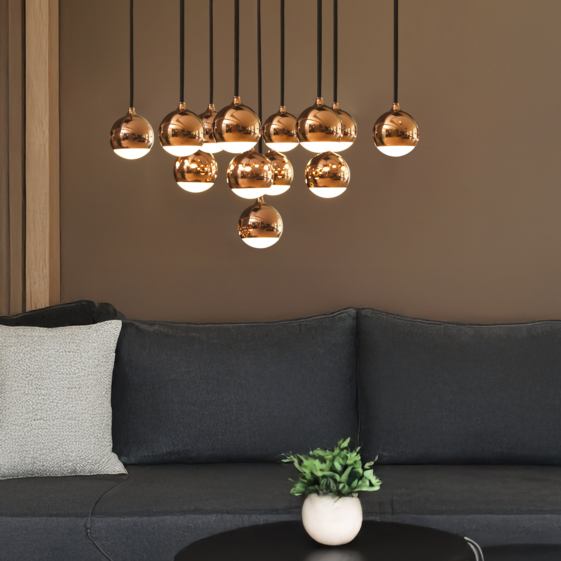 SHALLOW SOSPENSIONE 13 LUCI ORO ROSA 40W 3000K