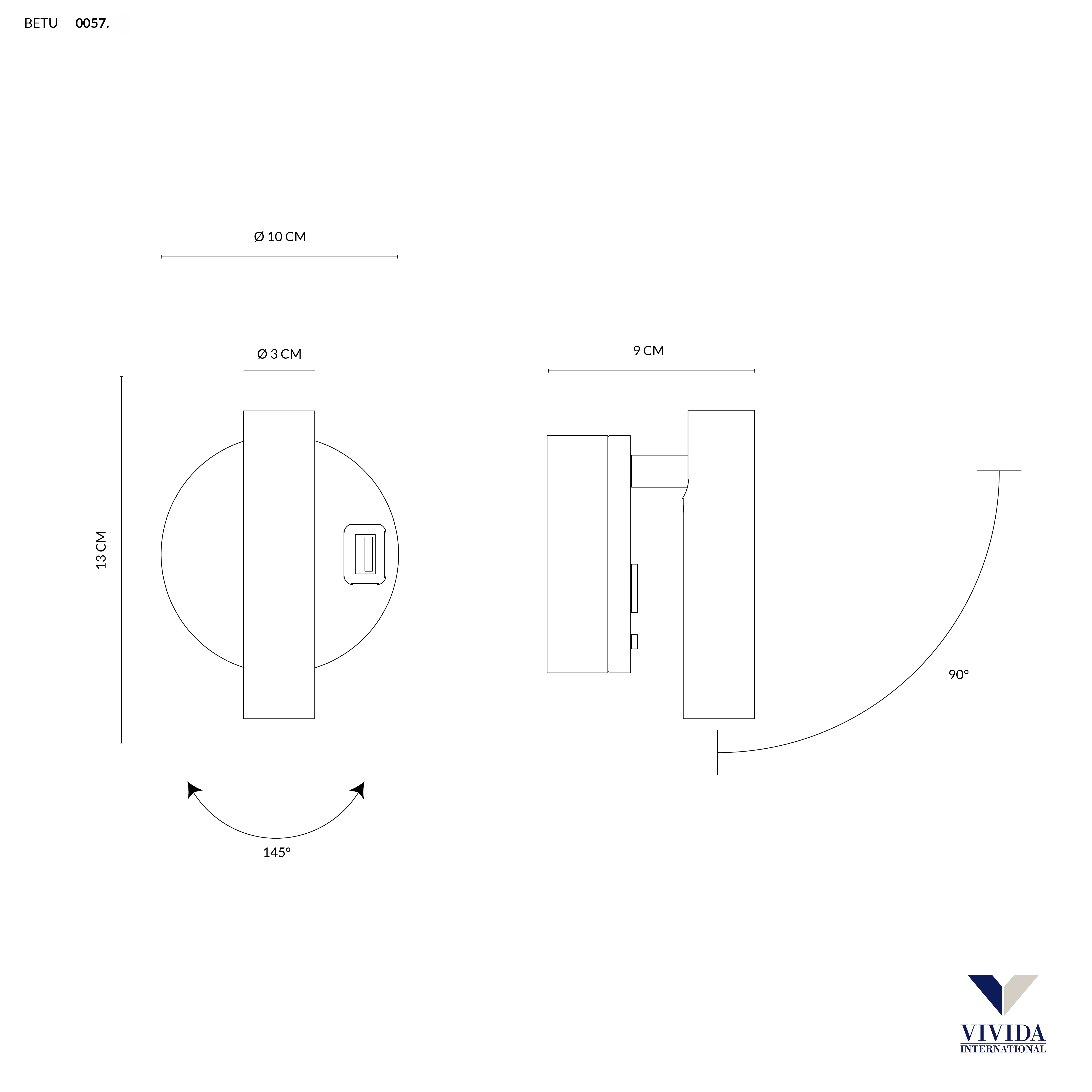 BETU APPLIQUE Ø10 NERO 2W 3000K-4000K