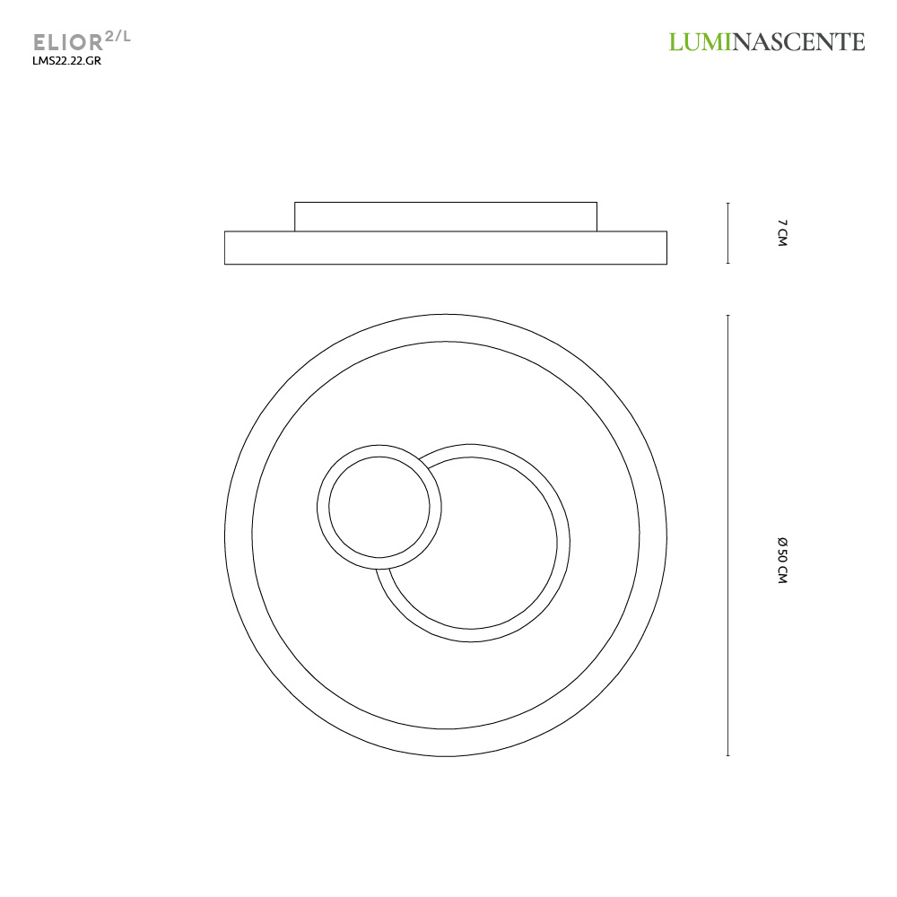 ELIOR 2/L PLAFONIERA Ø50 GRIGIO 46W 3000K-4000K