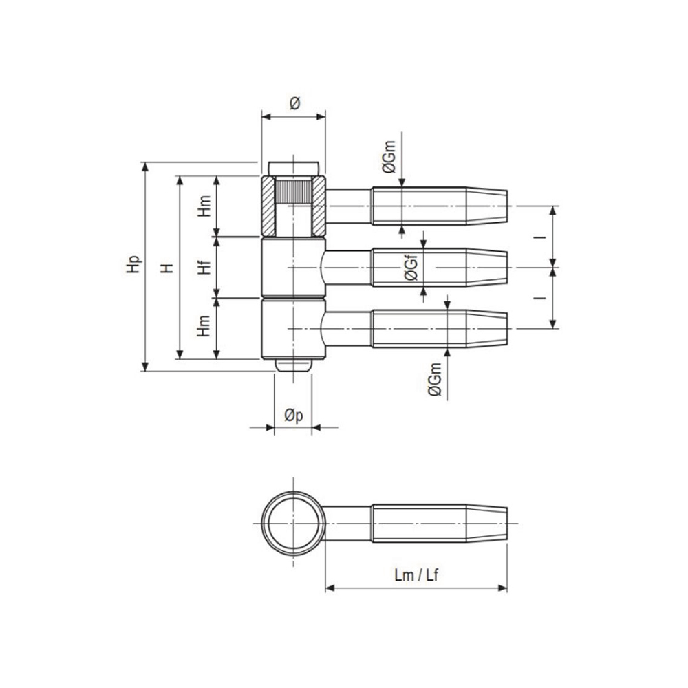 Cerniera Tria diametro 14 mm. altezza 40.5 mm e 3 gambi da 40 mm