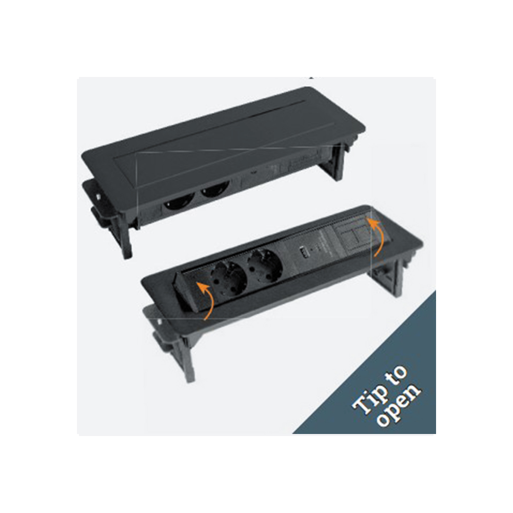 Multipresa a scomparsa Nera - USB-A / USB-C - 2x Schuko