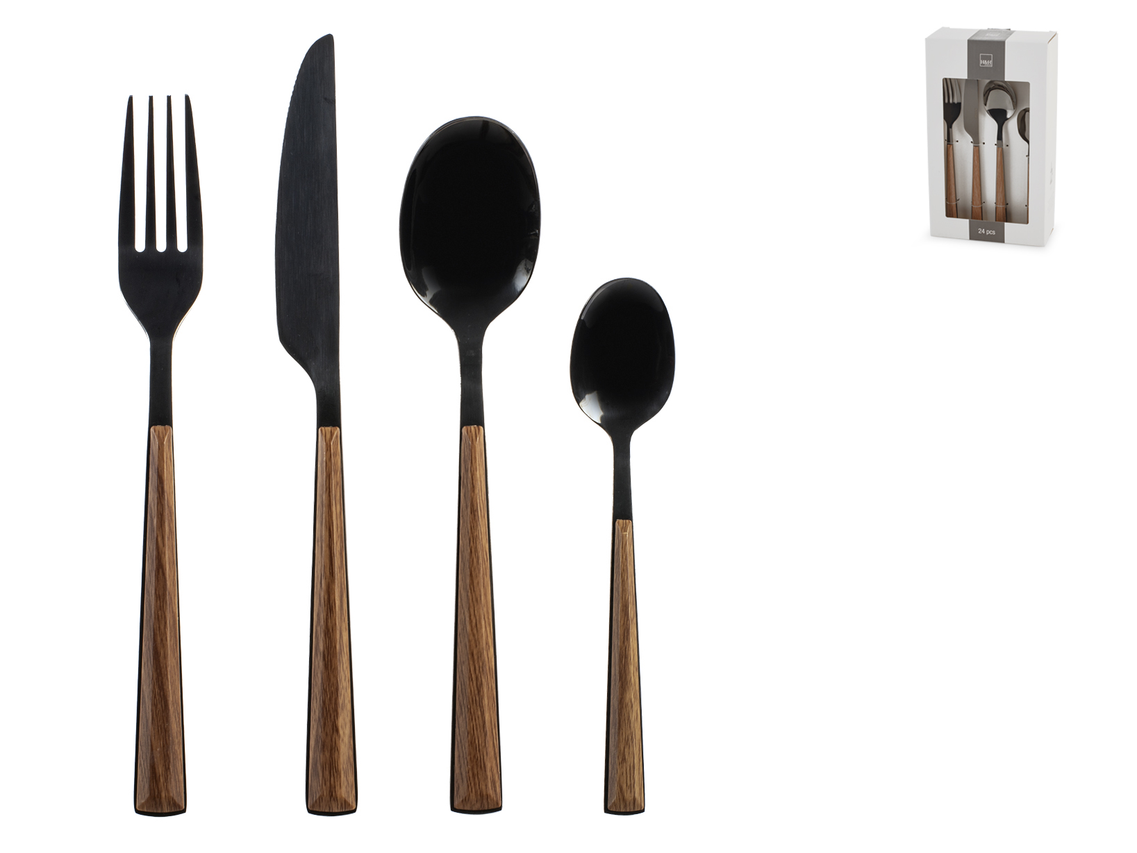 Servizio 24 Posate Sylva In Acciaio Inox Oro Lucido Con Manico Effetto Legno - Elegante E Lavabile