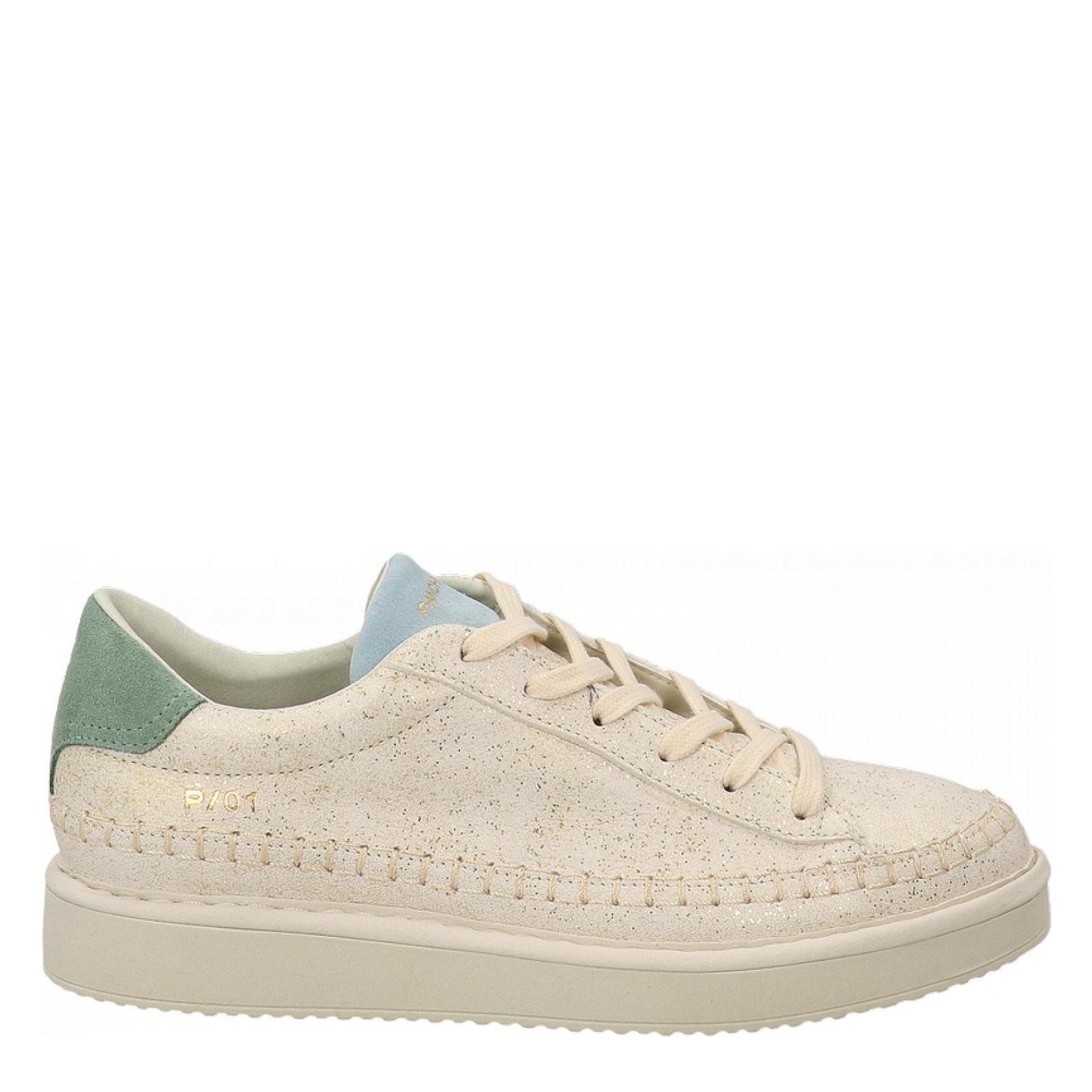 P01 LACE-UP SHOE CRACKLED ivory-iceberg-green-pearl-blue