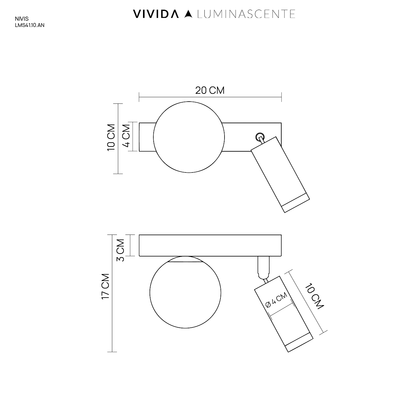 NIVIS APPLIQUE ANTRACITE 4W 3000K + 1x6W LED G9