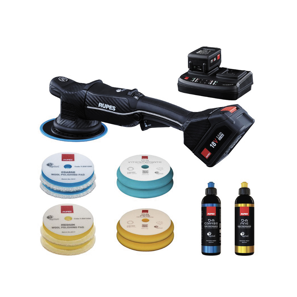 LUCIDATRICE ROTORBITALE BIGFOOT iBRID 21mm ORBITA D.150 mm 2 BATTERIE E CHARGER KIT BAS