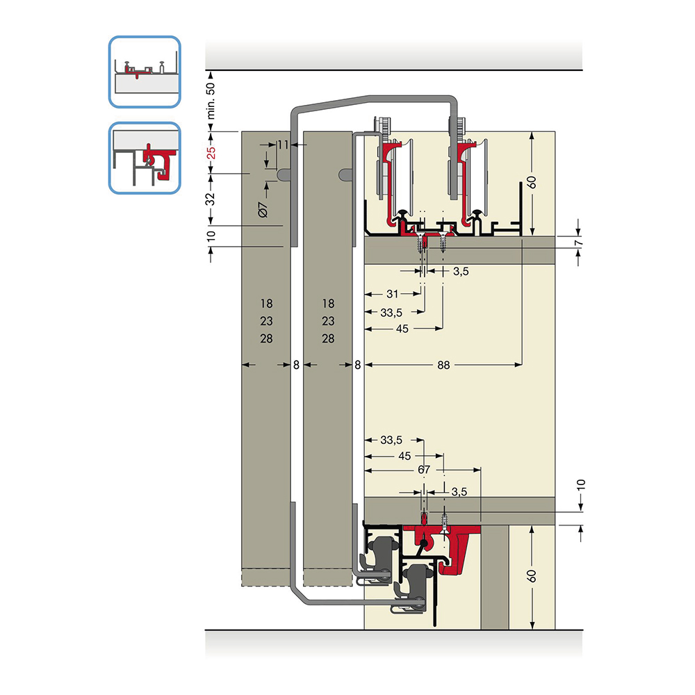 Angolaredi guida inferiore anta interna. acciaio verniciato grigio CINETTO PS48