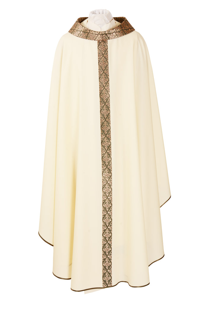 Casula Bianca in Sallia di Pura Lana con Stolone Seta operata