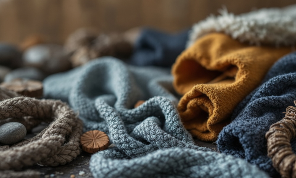 tessuti di diversi colori, sparsi e buttati a terra