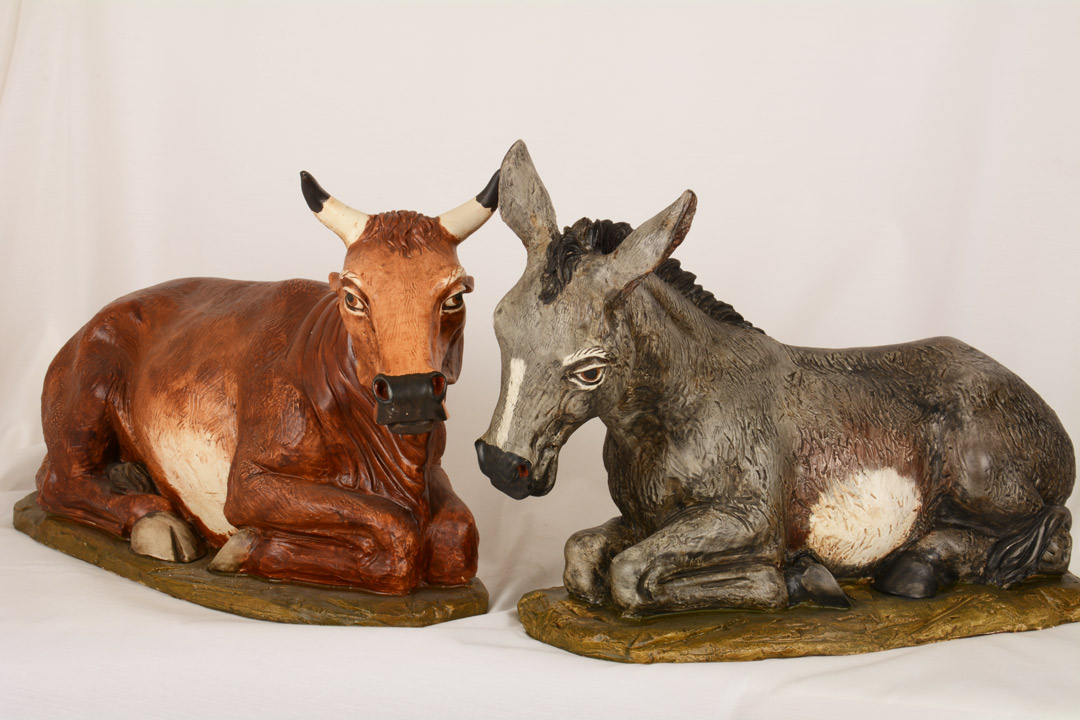Coppia Asino e Bue per Presepe in Resina Colorata 50 cm