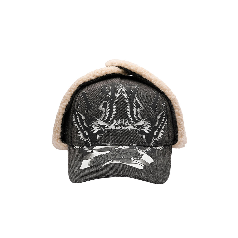 ED HARDY Cappello 5 Panel Trap Per Cap 1971 Eagle Acid Wash Black
