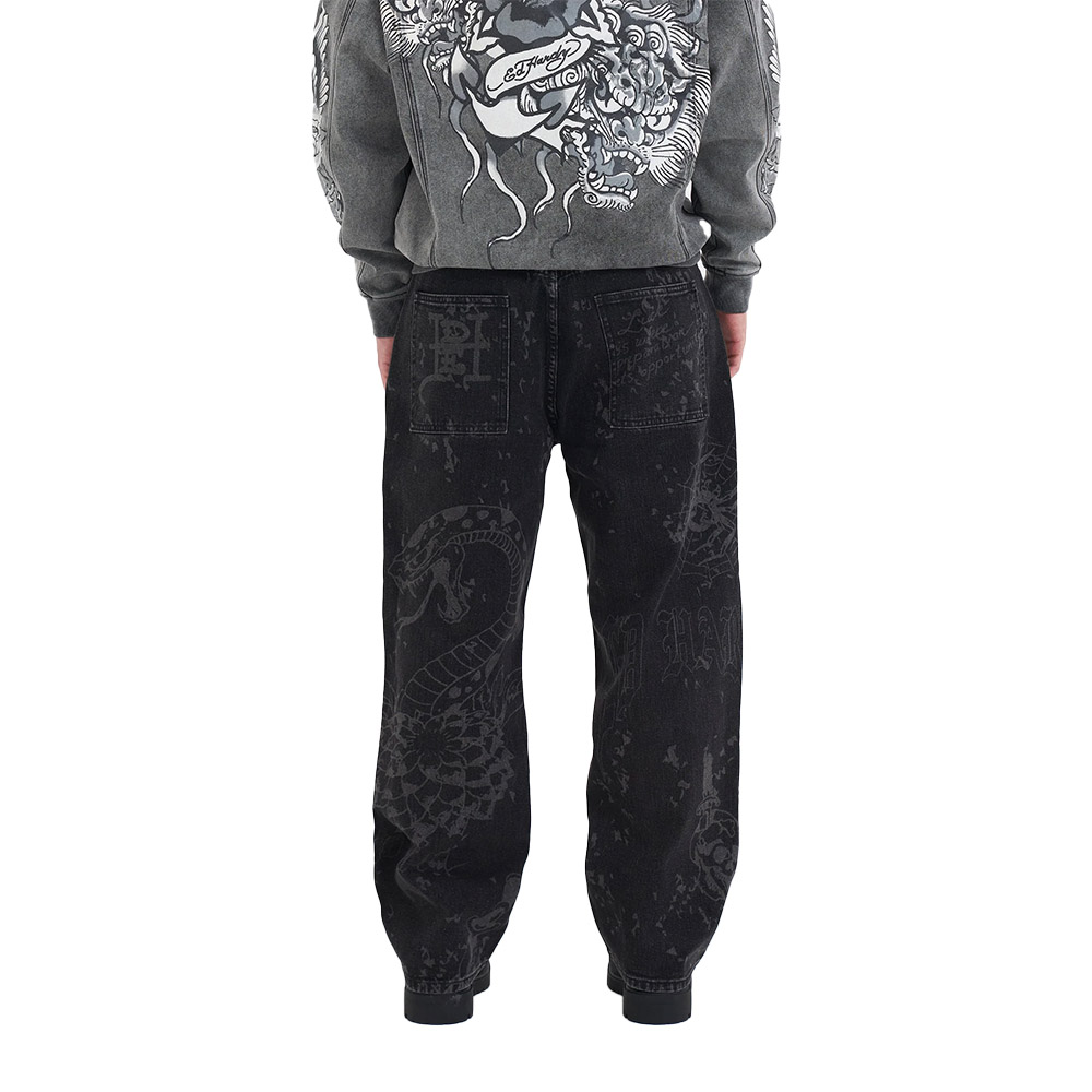 ED HARDY Pantalone Jeans Gothic Multi Graphic Black 