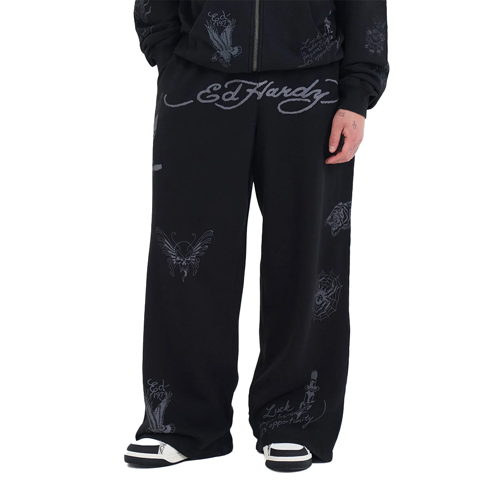 ED HARDY Pantaloni Relaxed Joggers Tatto Collage Black 