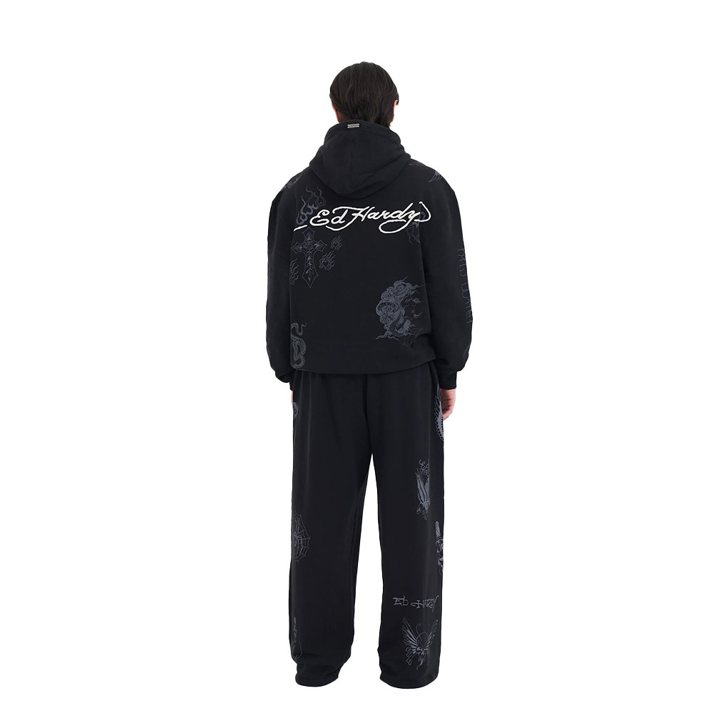 ED HARDY Pantaloni Relaxed Joggers Tatto Collage Black 