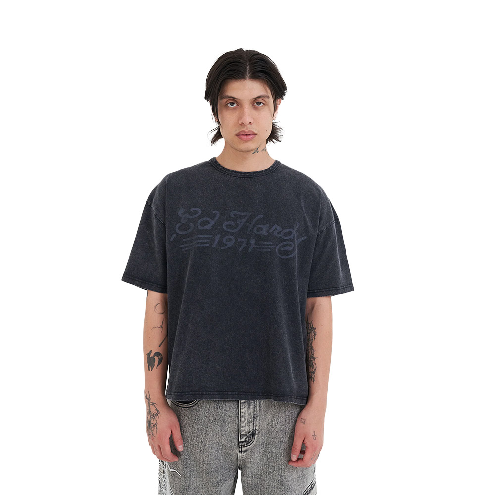 ED HARDY Maglietta Maniche Corte Boxy Tee Snake And Drag 1971 Black