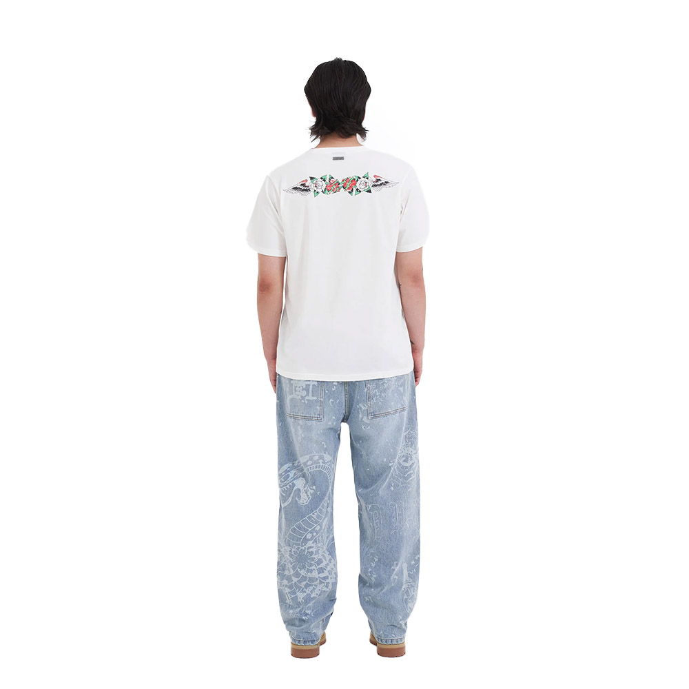 ED HARDY Maglietta Maniche Corte Tee Eagle Drag Rose White