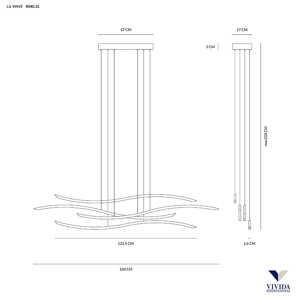 LIL WAVE SOSPENSIONE 4 LUCI NERO 80W 3000K DIMMERABILE