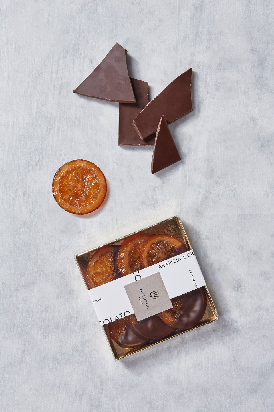 Arance candite a fette e cioccolato fondente