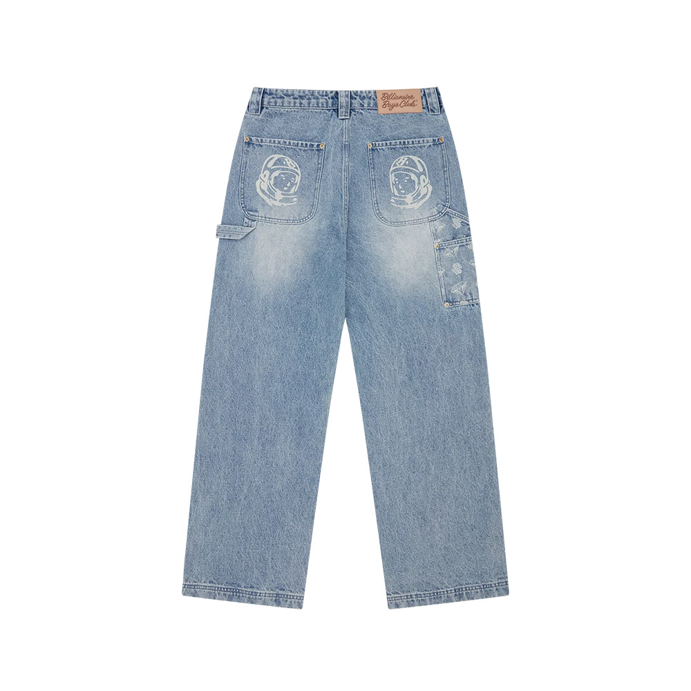 BILLIONAIRE BOYS CLUB Pantalone Denim Carpenter Pants Diamond & Dollars Light Wash Blue 