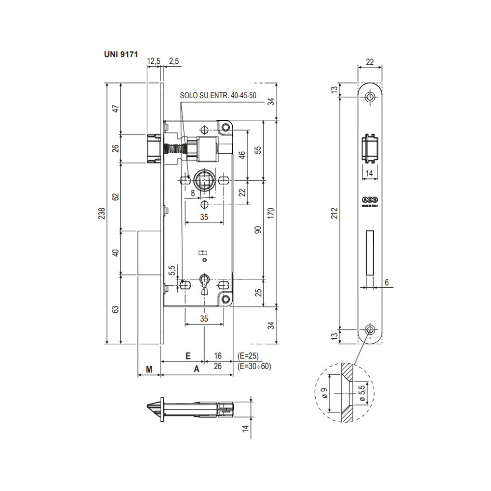 SERRATURA PATENT GRANDE BT E.50 F.22X238 OTTONE VENICIATO