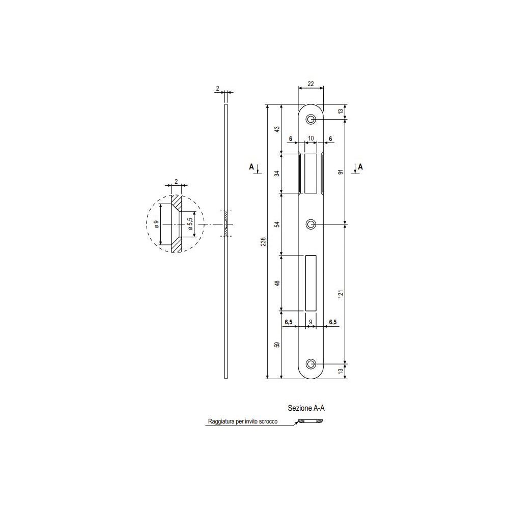 Incontro serratura patent grandre B00590.01.34 Agb 22x238mm Cromato Opaco