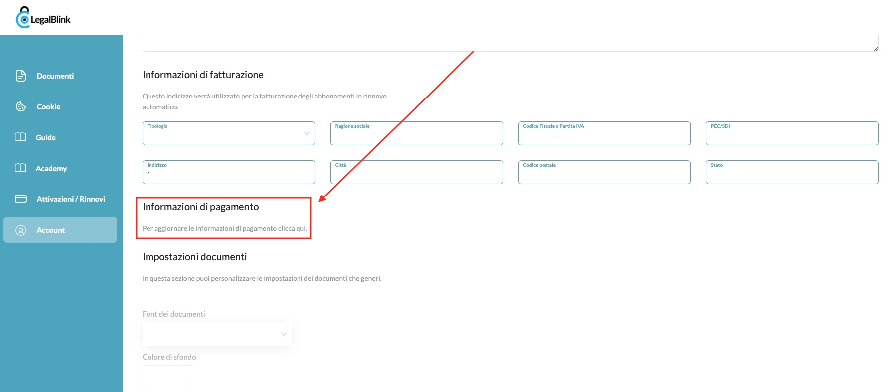 modifica carta di pagamento