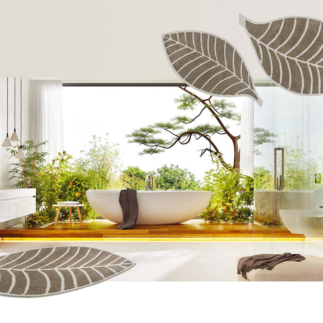 Tappeto da Bagno LEAF BEIGE/IVORY – Eleganza Naturale per il Tuo Bagno