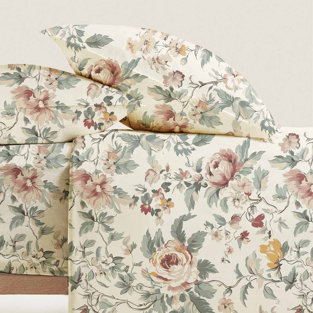 Completo Letto Francese Fiori di Malva