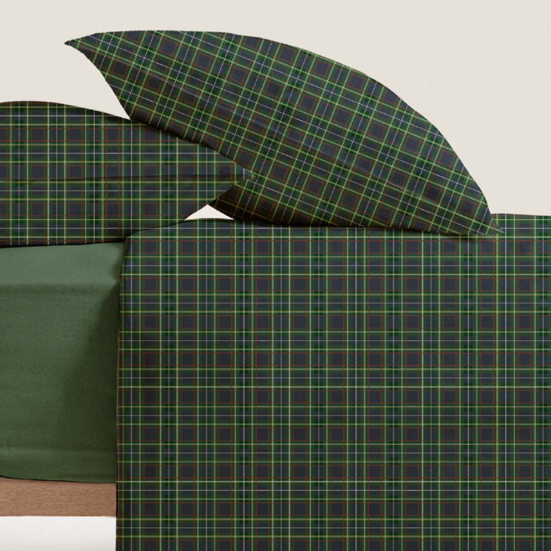 Completo Letto Francese Tartan in puro cotone - verde