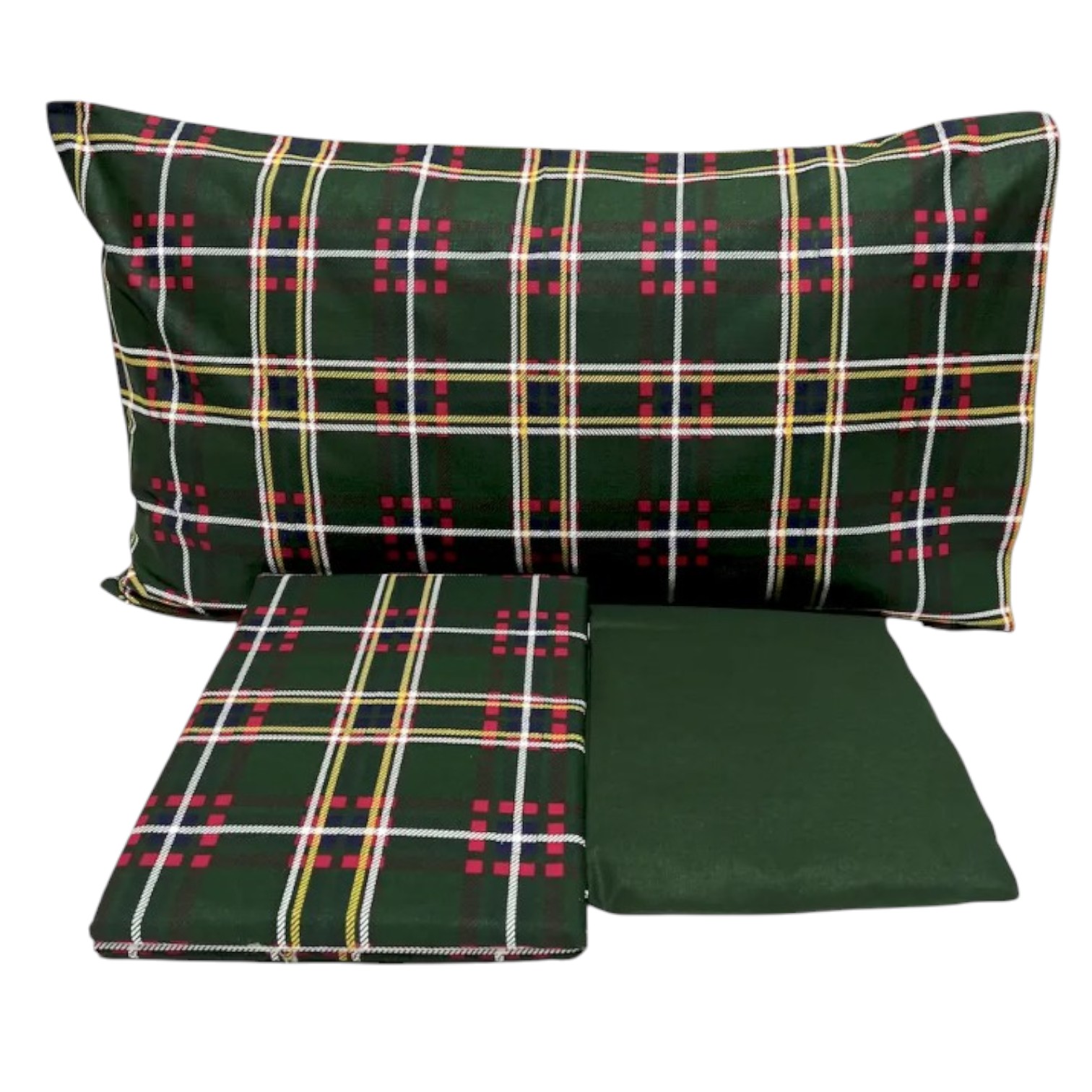 Completo letto Tartan una piazza e mezza in puro cotone - verde