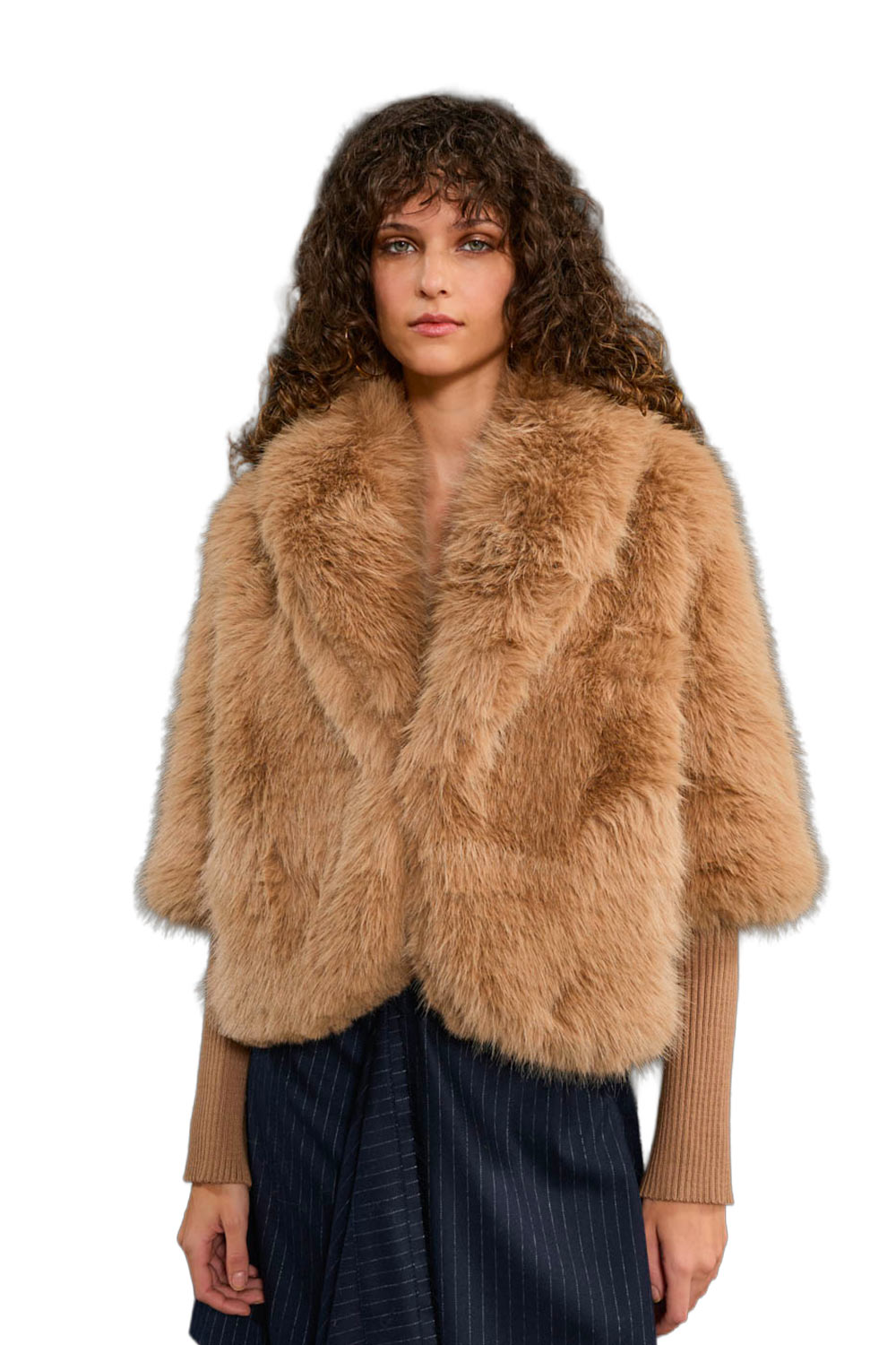 Pelliccia Ecologica con Maniche in Maglia