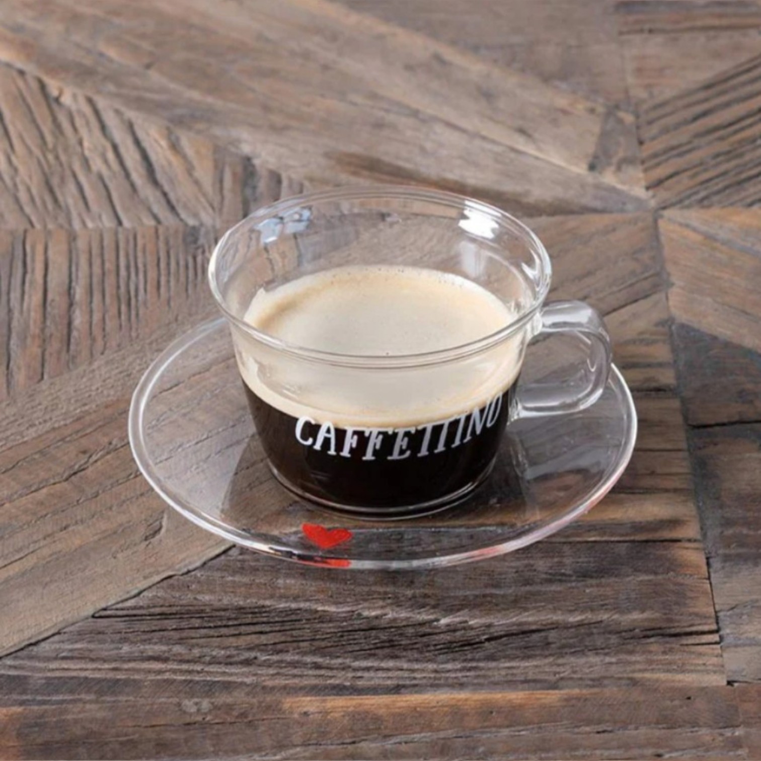 Set 2 tazzine espresso con piattino Caffettino cuori rossi