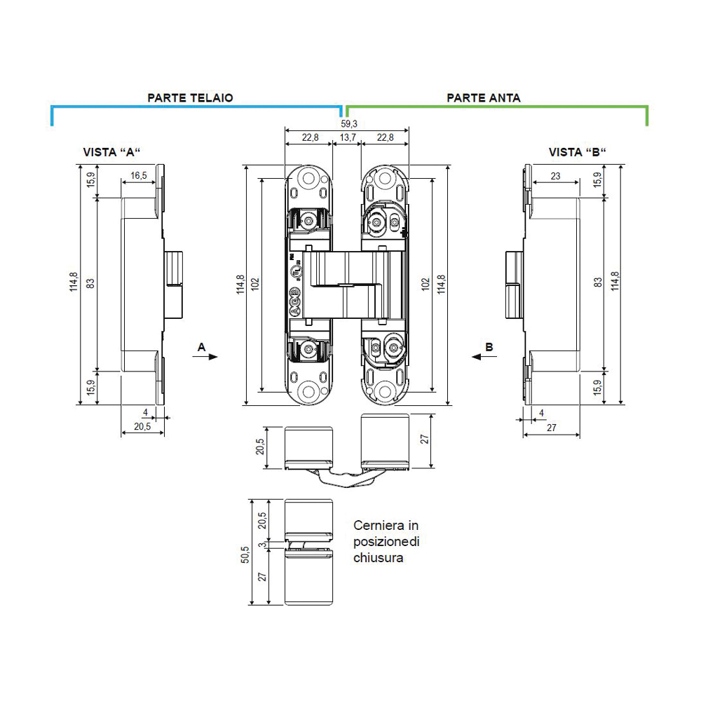 Cerniera eclipse 3.0 per porta a filo cromo satinato