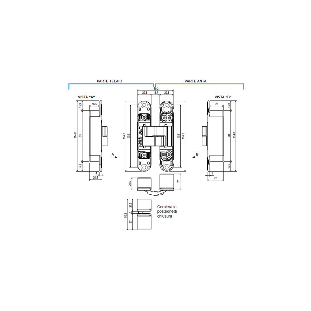 Cerniera Eclipse 3.0 per porta a filo Nero opaco