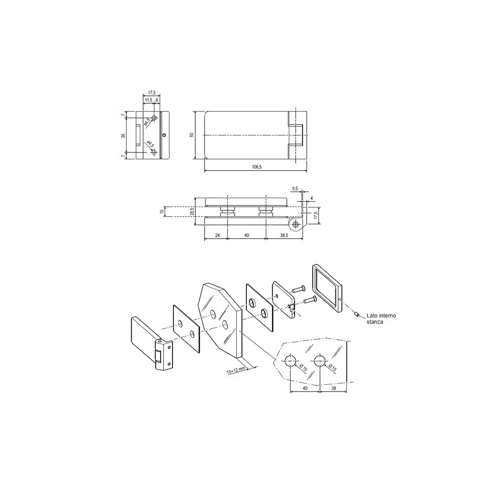 Cerniera vitra a bandiera per porta in vetro