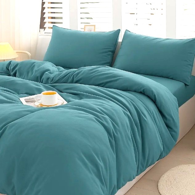 Copripiumino matrimoniale Jersey No Stiro 100% cotone - Acquamarina