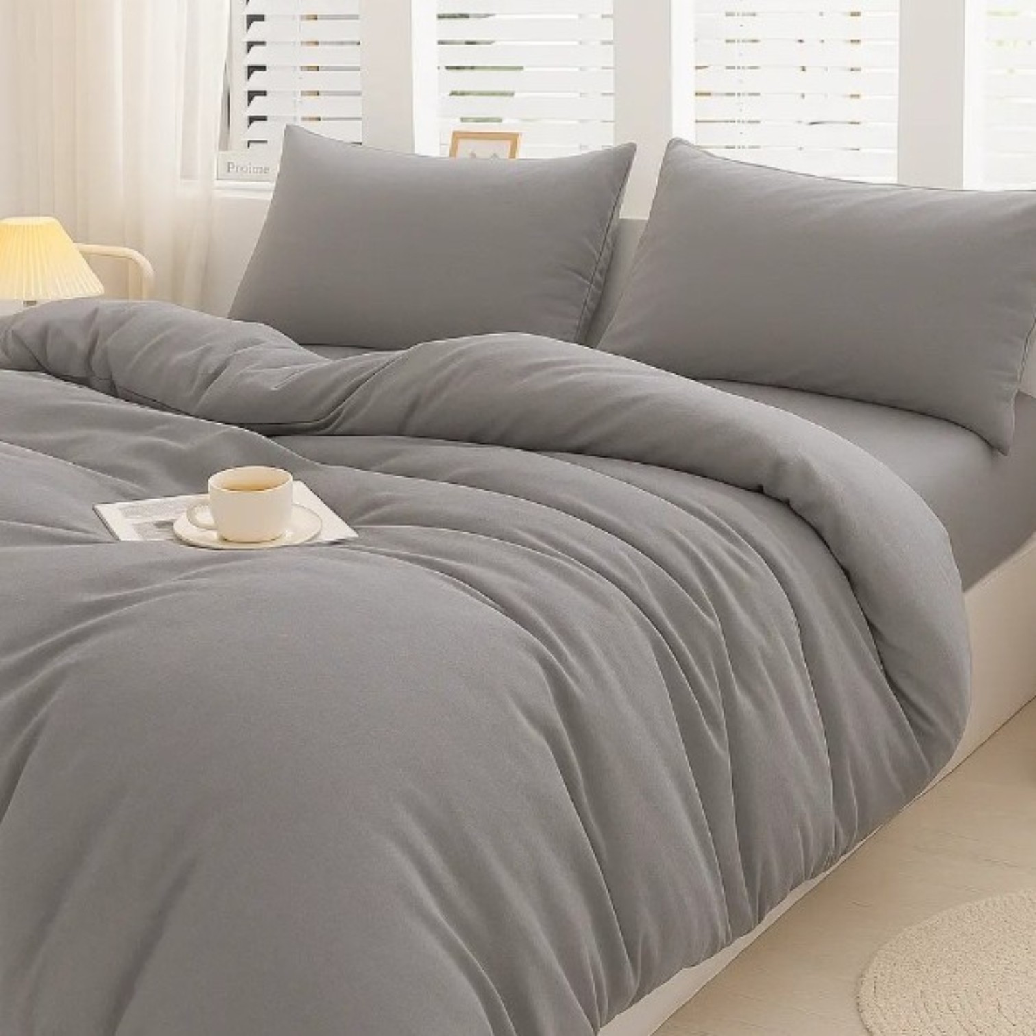 Copripiumino matrimoniale Jersey No Stiro 100% cotone - Grigio