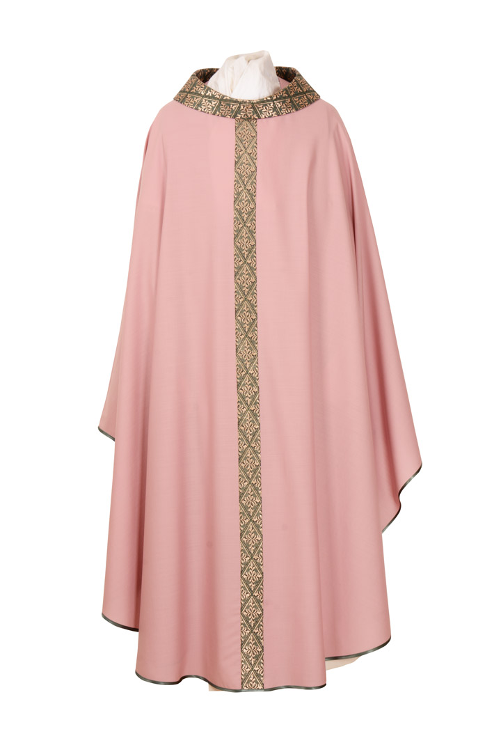Casula Rosa in Sallia di Pura Lana con Stolone Seta operata-gigli