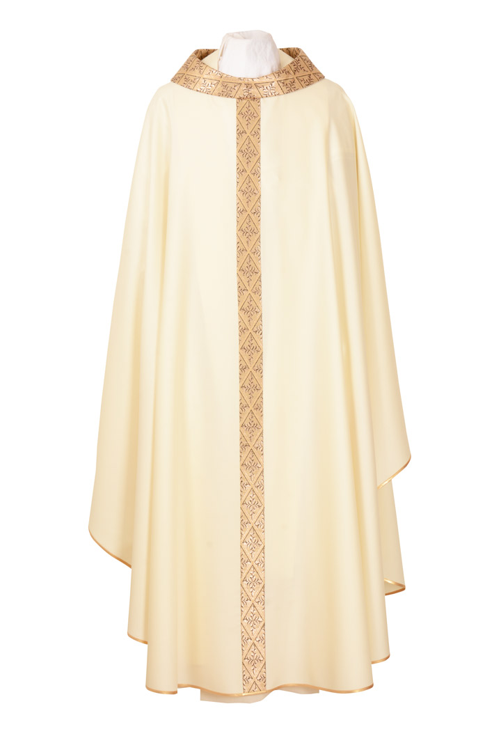 Casula Bianca in Sallia di Pura Lana con Stolone Seta operata-gigli