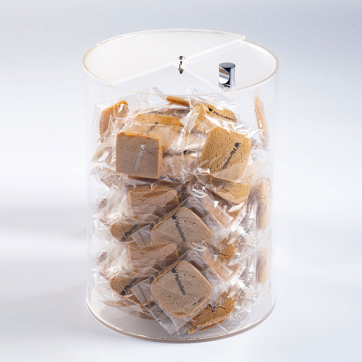 Container with rotatable half lid.