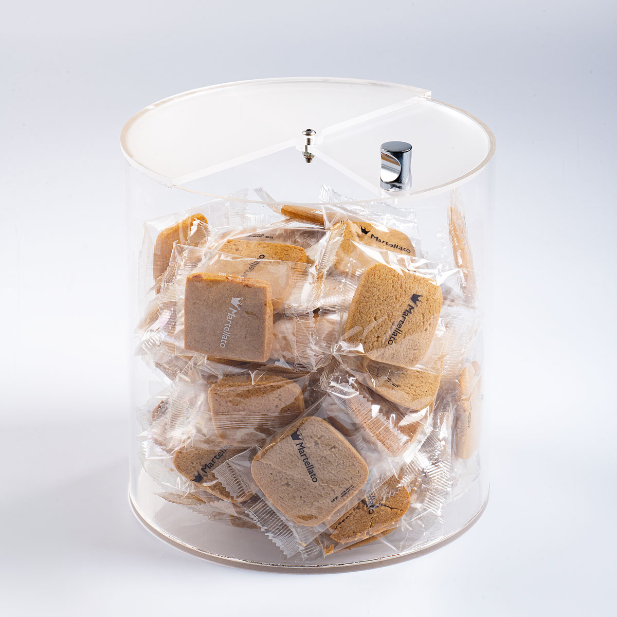 Container with rotatable half lid.